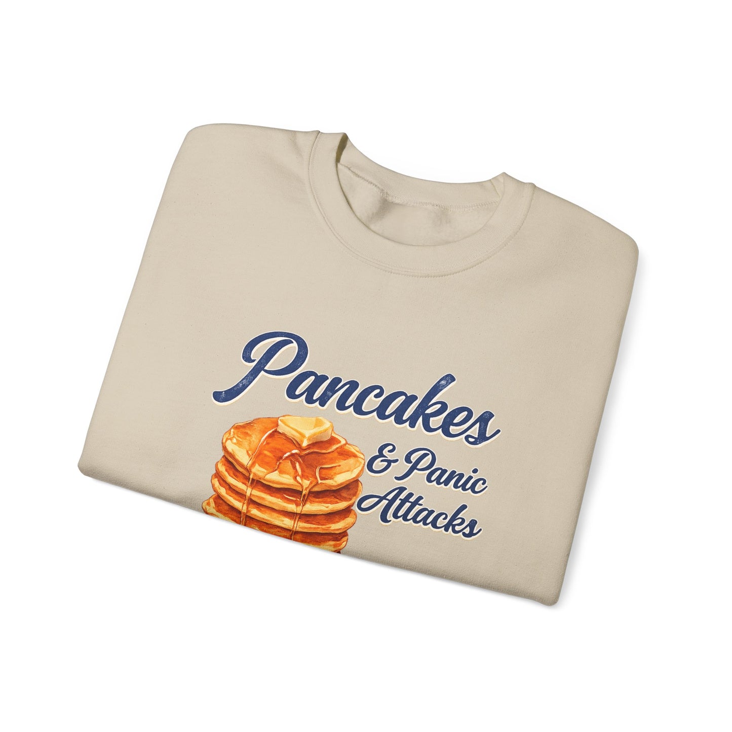 Pancakes & Panic Attacks Sweatshirt — Retro Stack Breakfast Graphic Crewneck