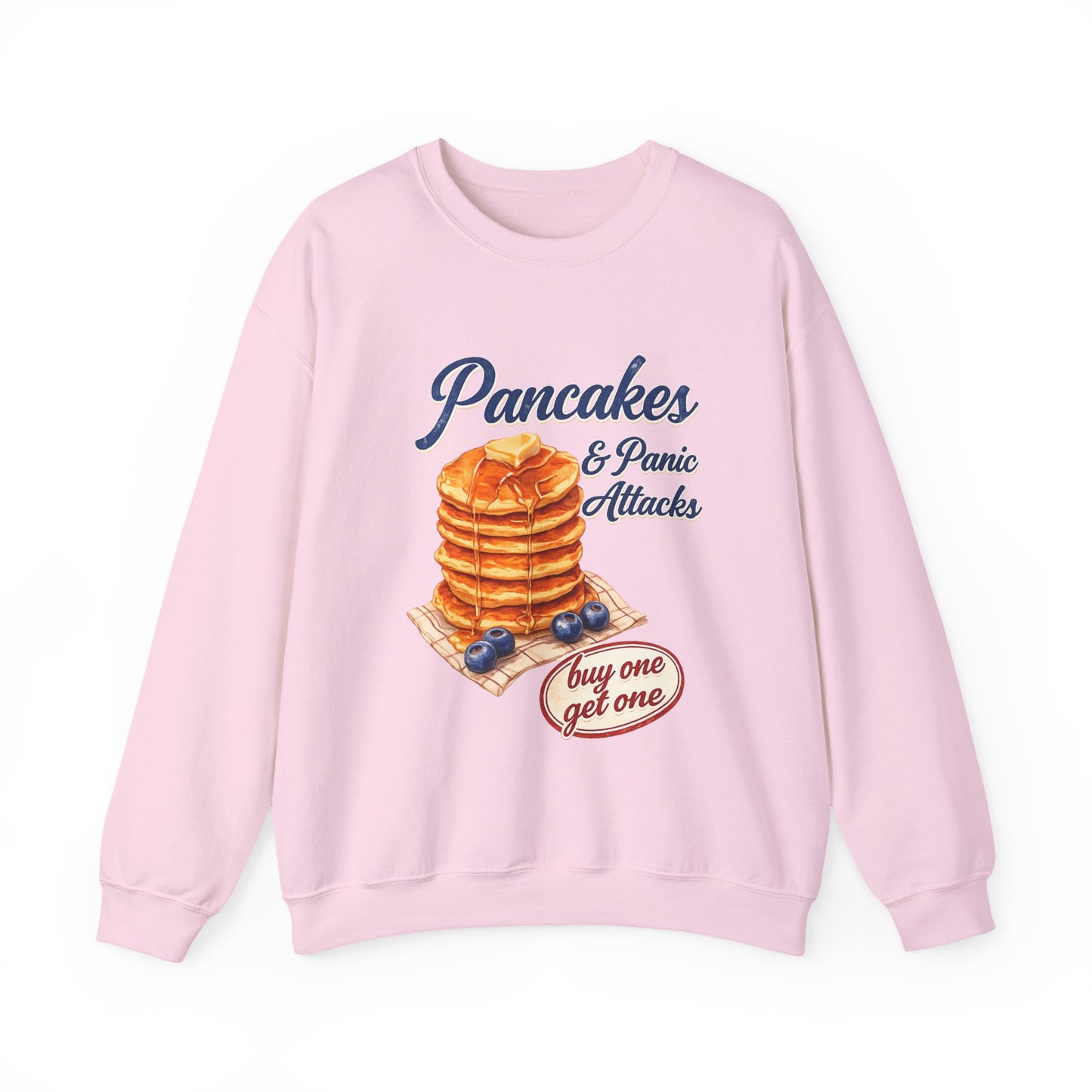 Pancakes & Panic Attacks Sweatshirt — Retro Stack Breakfast Graphic Crewneck