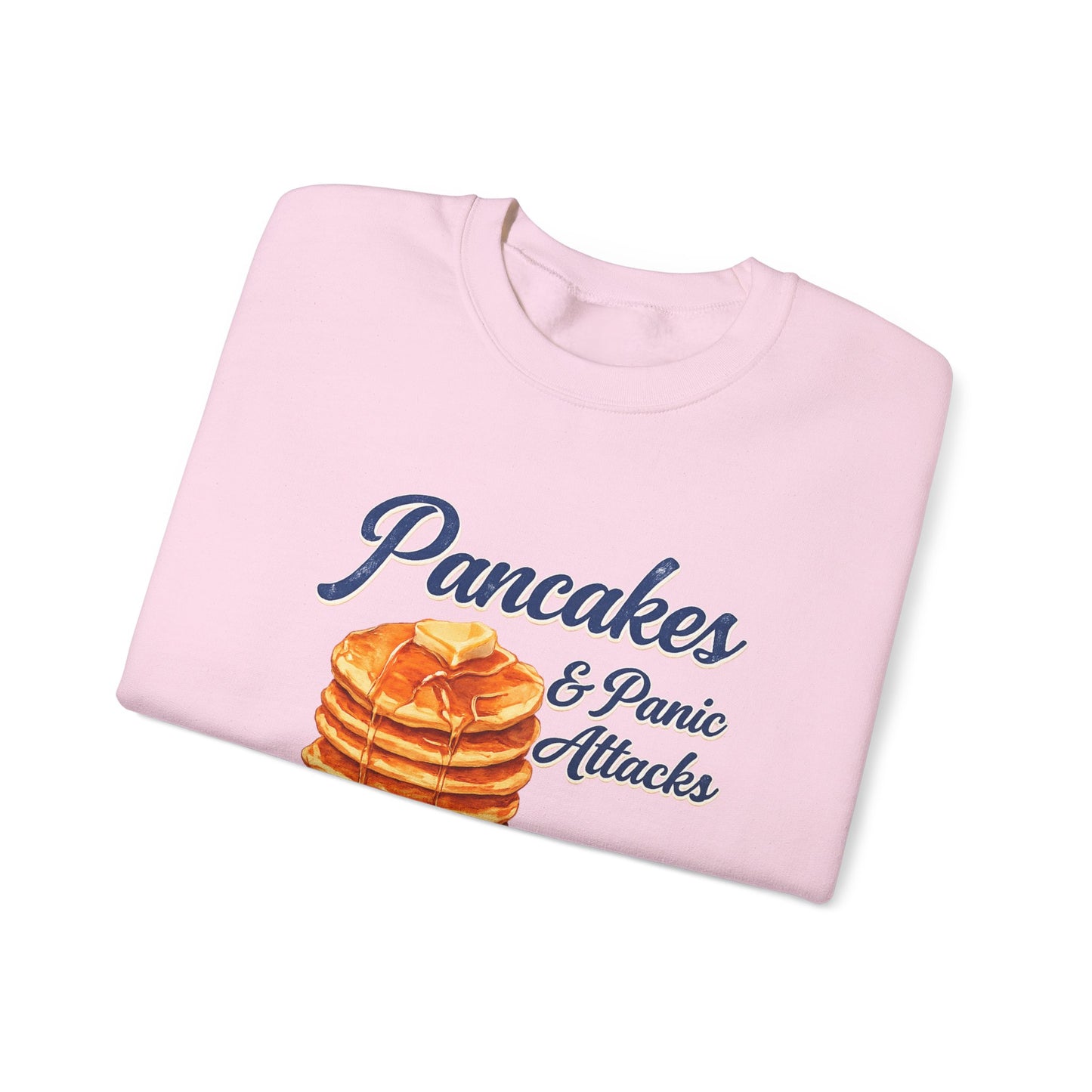 Pancakes & Panic Attacks Sweatshirt — Retro Stack Breakfast Graphic Crewneck