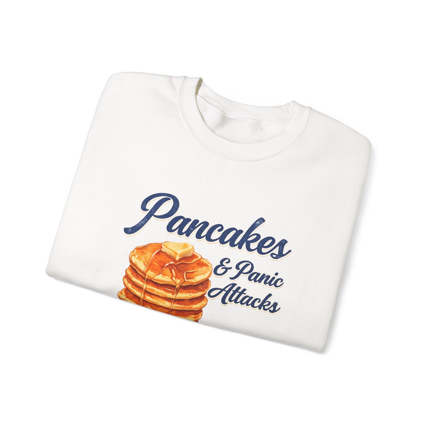 Pancakes & Panic Attacks Sweatshirt — Retro Stack Breakfast Graphic Crewneck