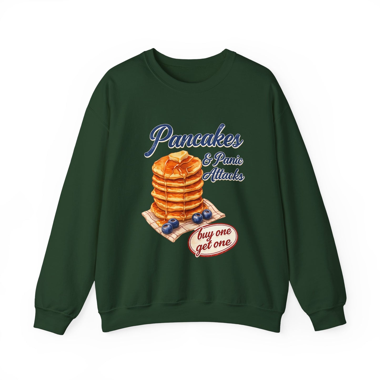 Pancakes & Panic Attacks Sweatshirt — Retro Stack Breakfast Graphic Crewneck