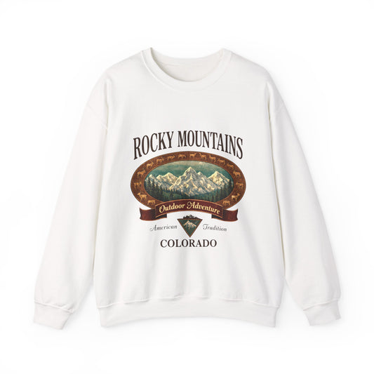 Rocky Mountains Colorado Crewneck Sweatshirt — Outdoor Adventure Vintage Design