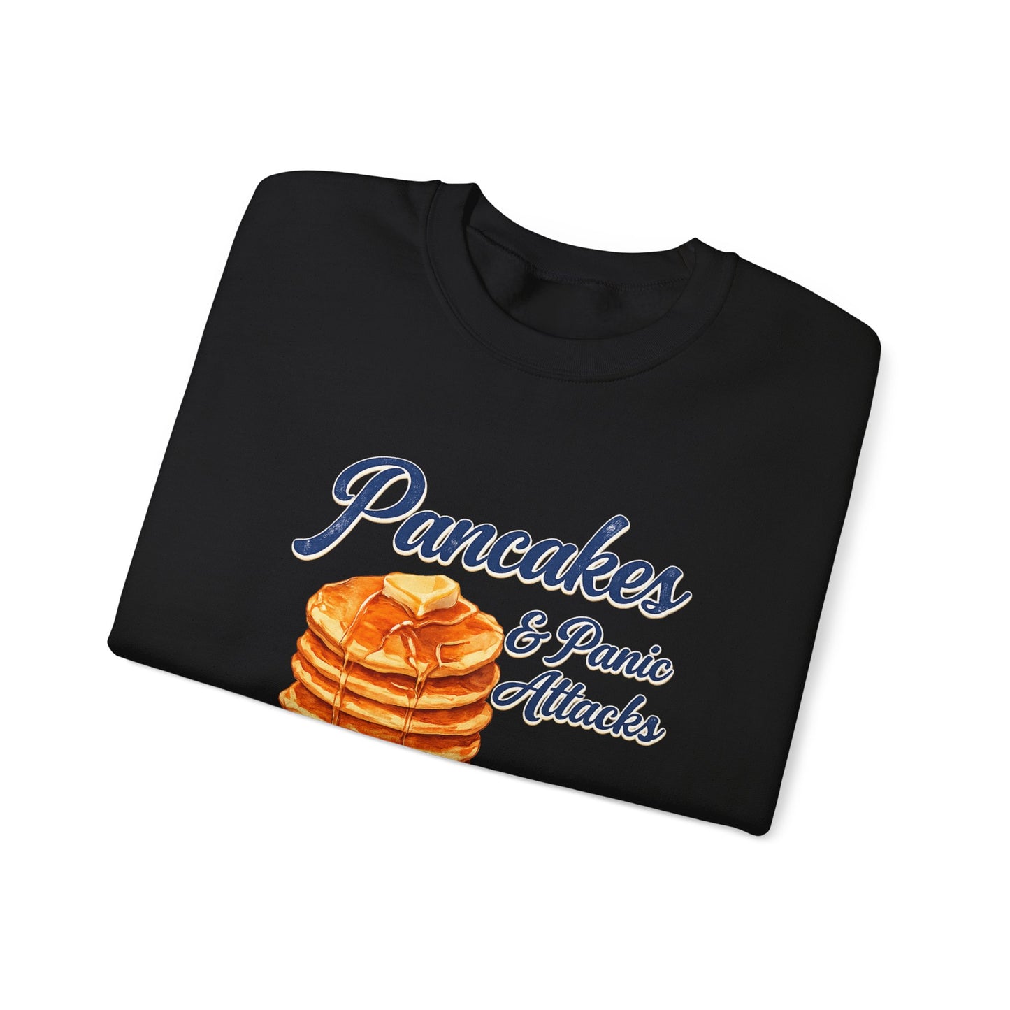 Pancakes & Panic Attacks Sweatshirt — Retro Stack Breakfast Graphic Crewneck
